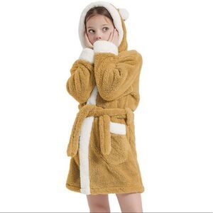 CASODA Kids Robe Girls Hooded Plush Sherpa Bathrobes